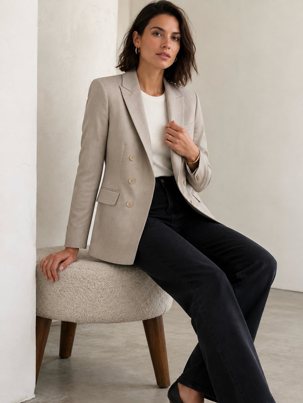 Akris Punto Double Breasted Tailored Blazer Beige Size 4 - Picture 4 of 15
